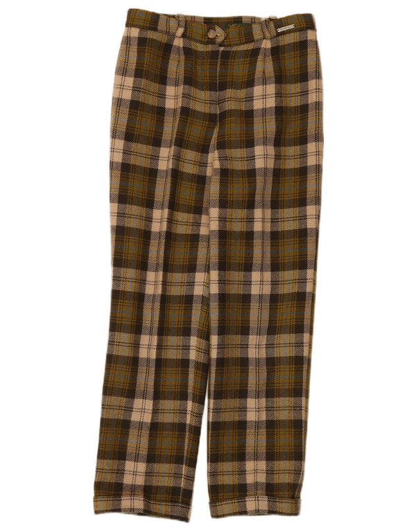 Calça feminina de terno reto Tyroland W28 L27 xadrez cáqui