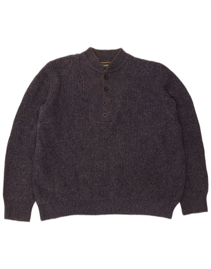 Suéter masculino Eddie Bauer com gola redonda e algodão manchado azul marinho grande