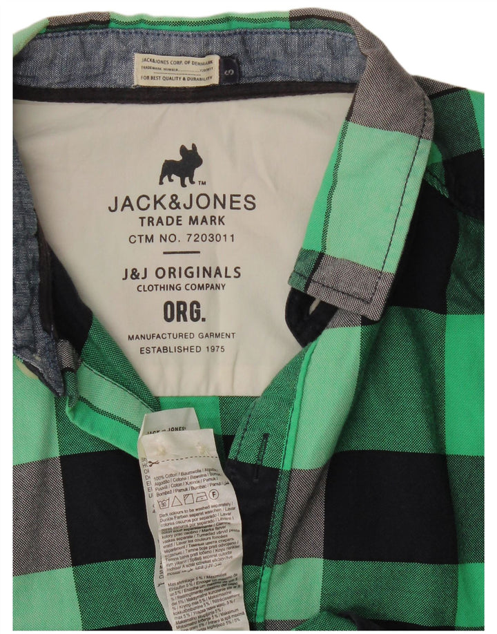 Camisa masculina de flanela Jack & Jones pequena verde xadrez de algodão