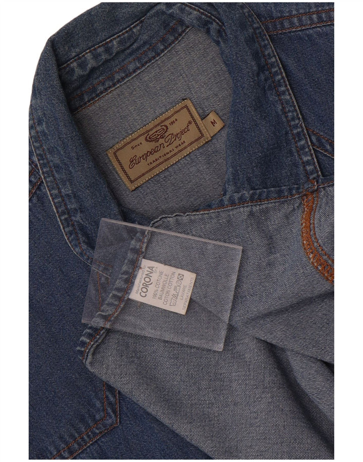 Camisa jeans masculina do projeto europeu algodão azul médio