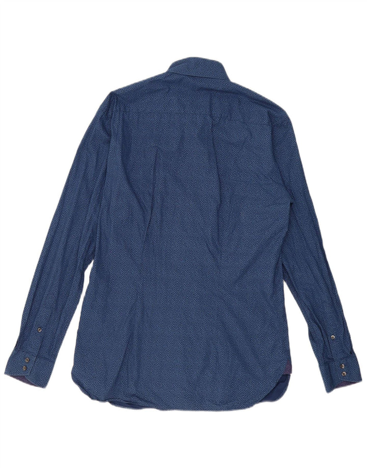 Camisa masculina Ted Baker com padrão abstrato tamanho 15 1/2 azul marinho médio