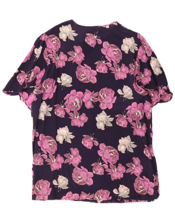 ELENA MIRO Blusa feminina com palangre e gravata borboleta Top Reino Unido 20 2XL azul marinho floral