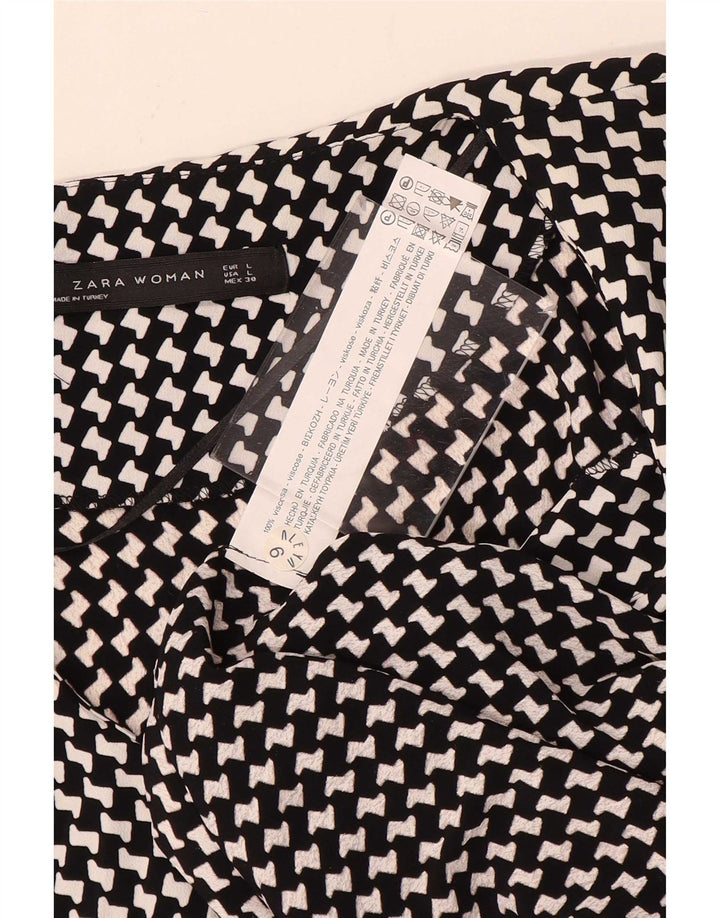 Zara blusa feminina manga 3/4 top UK 16 grande preto houndstooth viscose