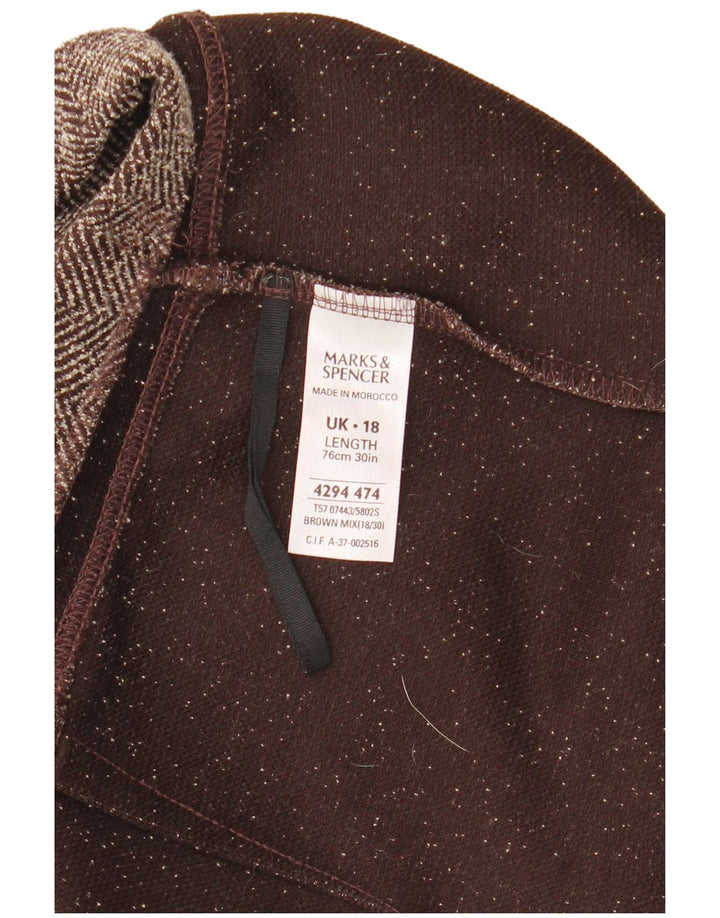 Saia midi feminina Marks & Spencer Reino Unido 18 XL W36 poliéster espinha de peixe marrom