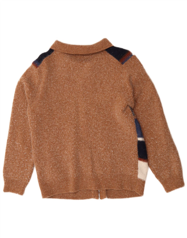 Suéter feminino Reiss com gola e zíper Reino Unido 14 marrom médio geométrico