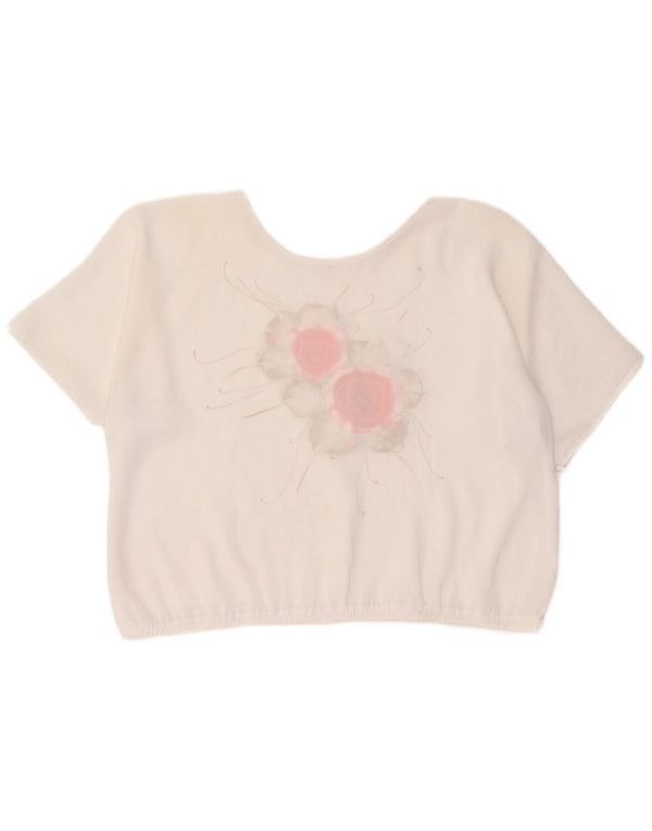 Blusa feminina vintage vintage UK 18 XL branca floral