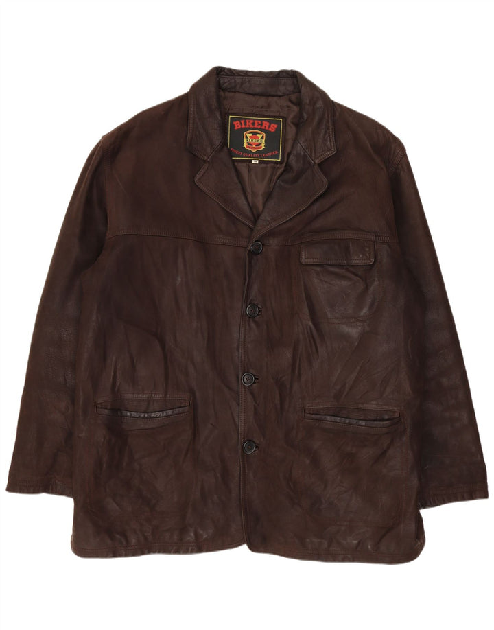 Jaqueta blazer masculina de couro com 4 botões BIKERS IT 58 4XL couro marrom