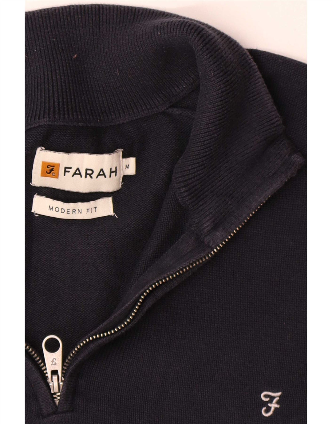 Suéter masculino Farah de ajuste moderno com zíper e gola em algodão azul marinho médio