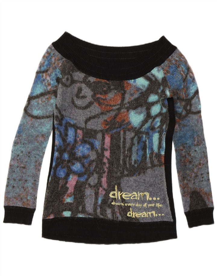Suéter feminino DESIGUAL com gola canoa UK 12 médio preto colorido