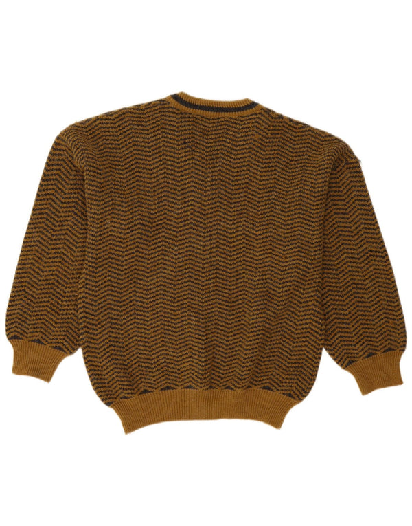 Suéter masculino vintage solto com decote em V pequeno chevron marrom