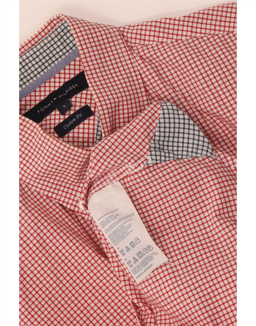 Camisa masculina Tommy Hilfiger Custom Fit pequena vermelha de algodão guingão