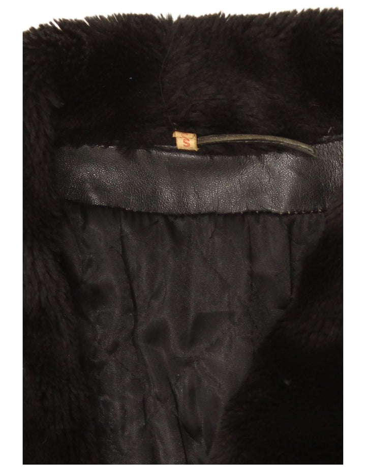 Jaqueta de couro superdimensionada feminina vintage Reino Unido 10 couro preto pequeno
