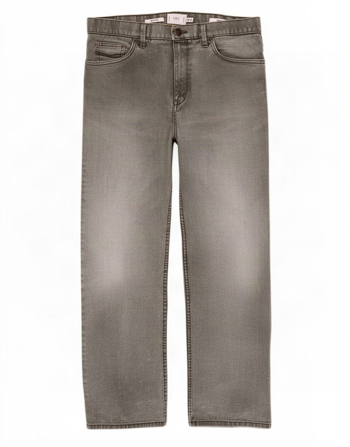 Marks & Spencer Masculino Stretch Regular Straight Jeans W34 L31 Algodão Cinza