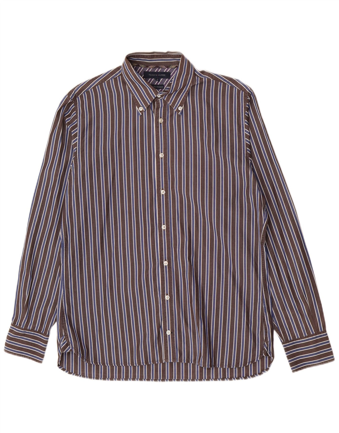 Camisa masculina Tommy Hilfiger de algodão listrado marrom médio