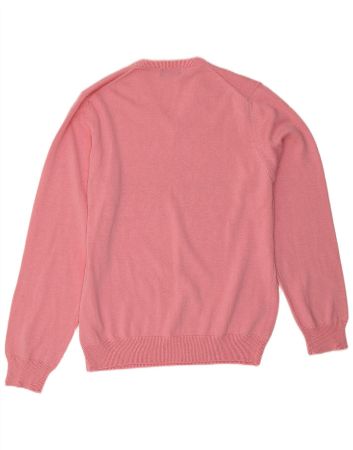 Suéter masculino Marks & Spencer com decote em V de algodão rosa médio