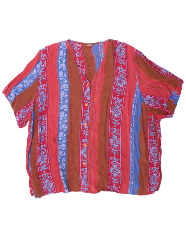 Blusa feminina vintage de manga curta UK 22 3XL floral multicolorida