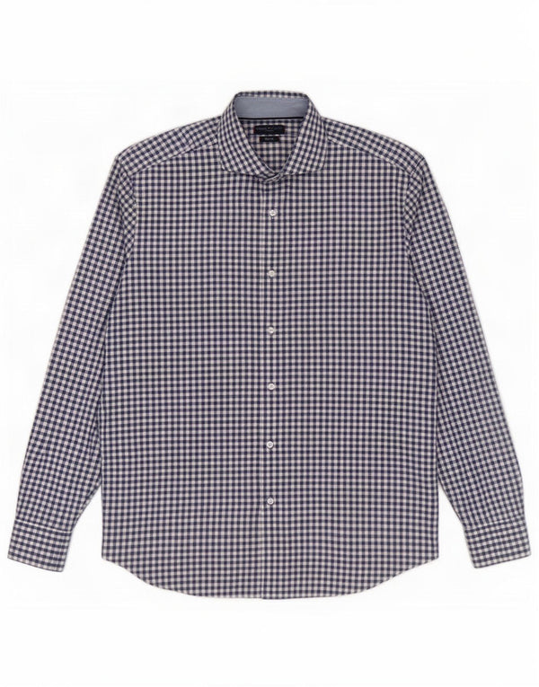 Camisa masculina de flanela sob medida Tommy Hilfiger tamanho 44 17 1/2 XL azul marinho