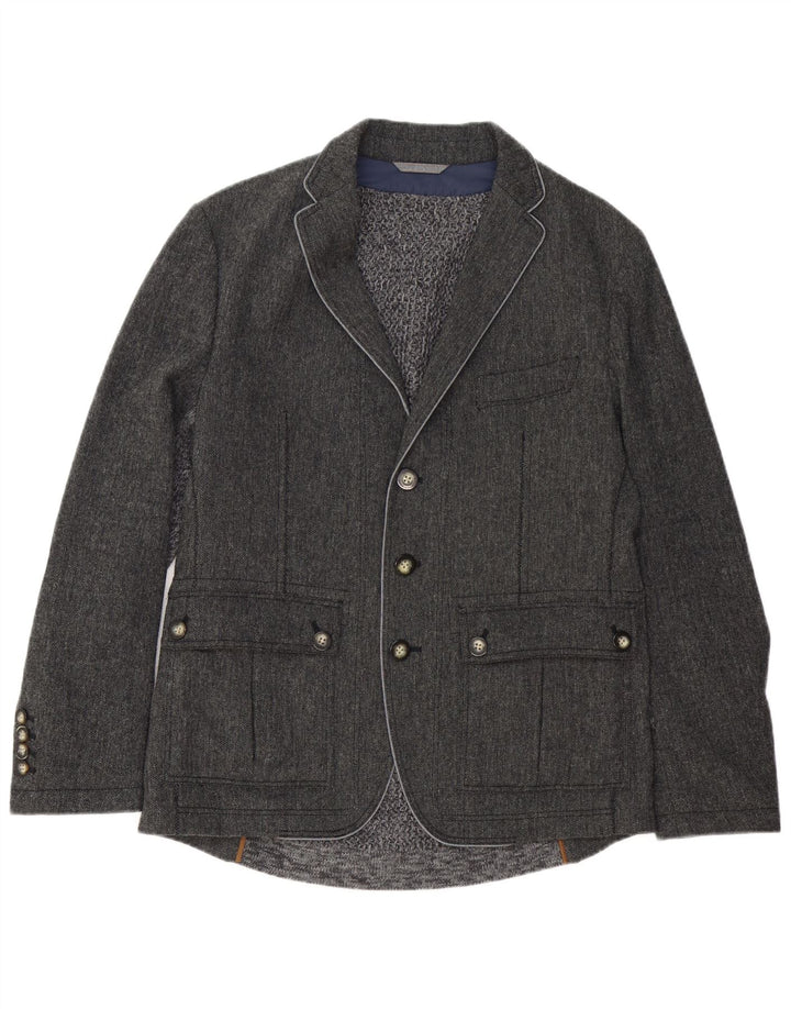 Jaqueta blazer masculina de 3 botões HUGO BOSS UE 50 grande espinha de peixe cinza