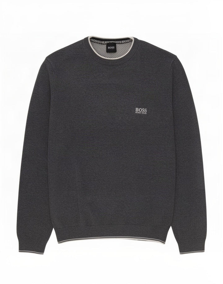 Suéter masculino Hugo Boss com gola redonda cinza médio
