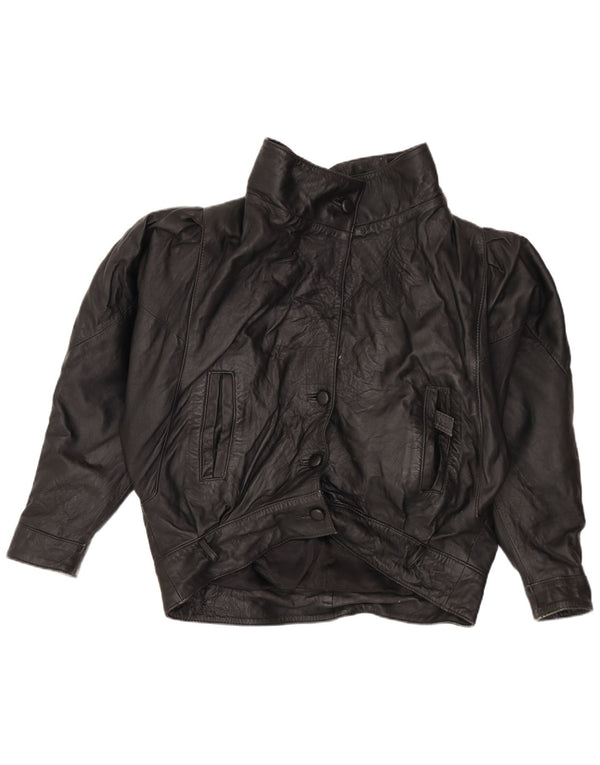 Jaqueta de couro superdimensionada feminina VINTAGE Reino Unido 14 médio preto