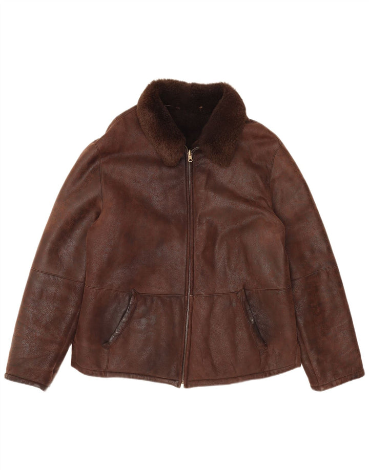 Jaqueta masculina VINTAGE Shearling IT 50 grande couro marrom