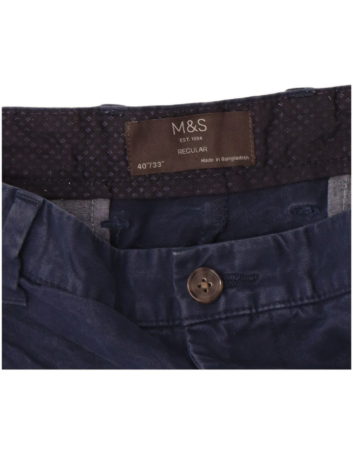 Calça chino masculina reta regular Marks & Spencer W40 L33 azul marinho