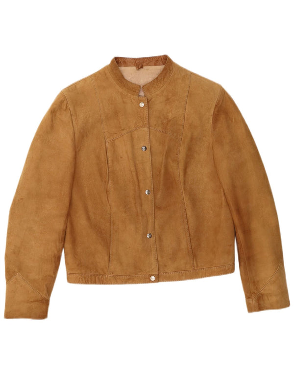 Jaqueta bomber feminina vintage de camurça UK 12 couro bege médio