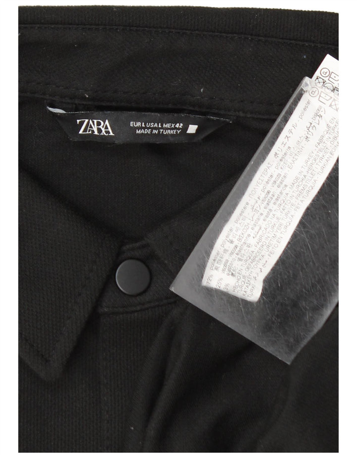 Zara Camisa masculina overshirt grande poliéster preto