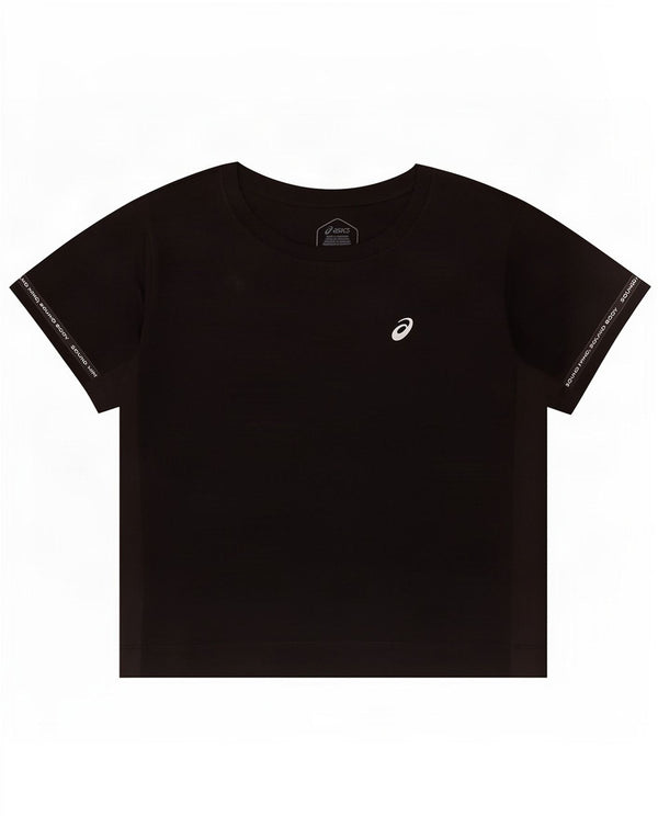 Asics Womens Crop T-Shirt Top UK 10 Pequeno Poliéster Preto