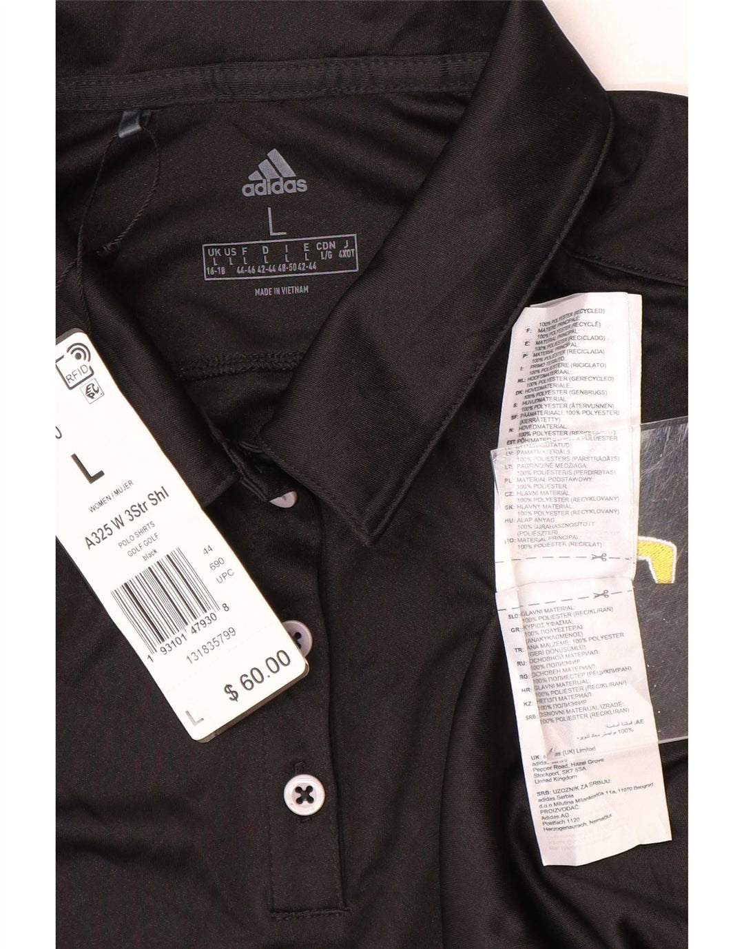 Camisa polo feminina Adidas Reino Unido 16/18 grande poliéster preto