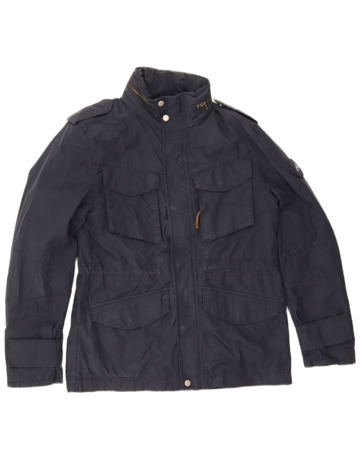 Jaqueta utilitária masculina Timberland com capuz UK 38 algodão azul marinho médio