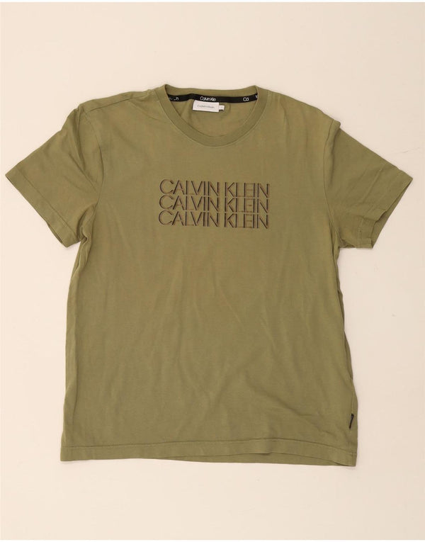 Camiseta masculina Calvin Klein com estampa gráfica grande de algodão verde