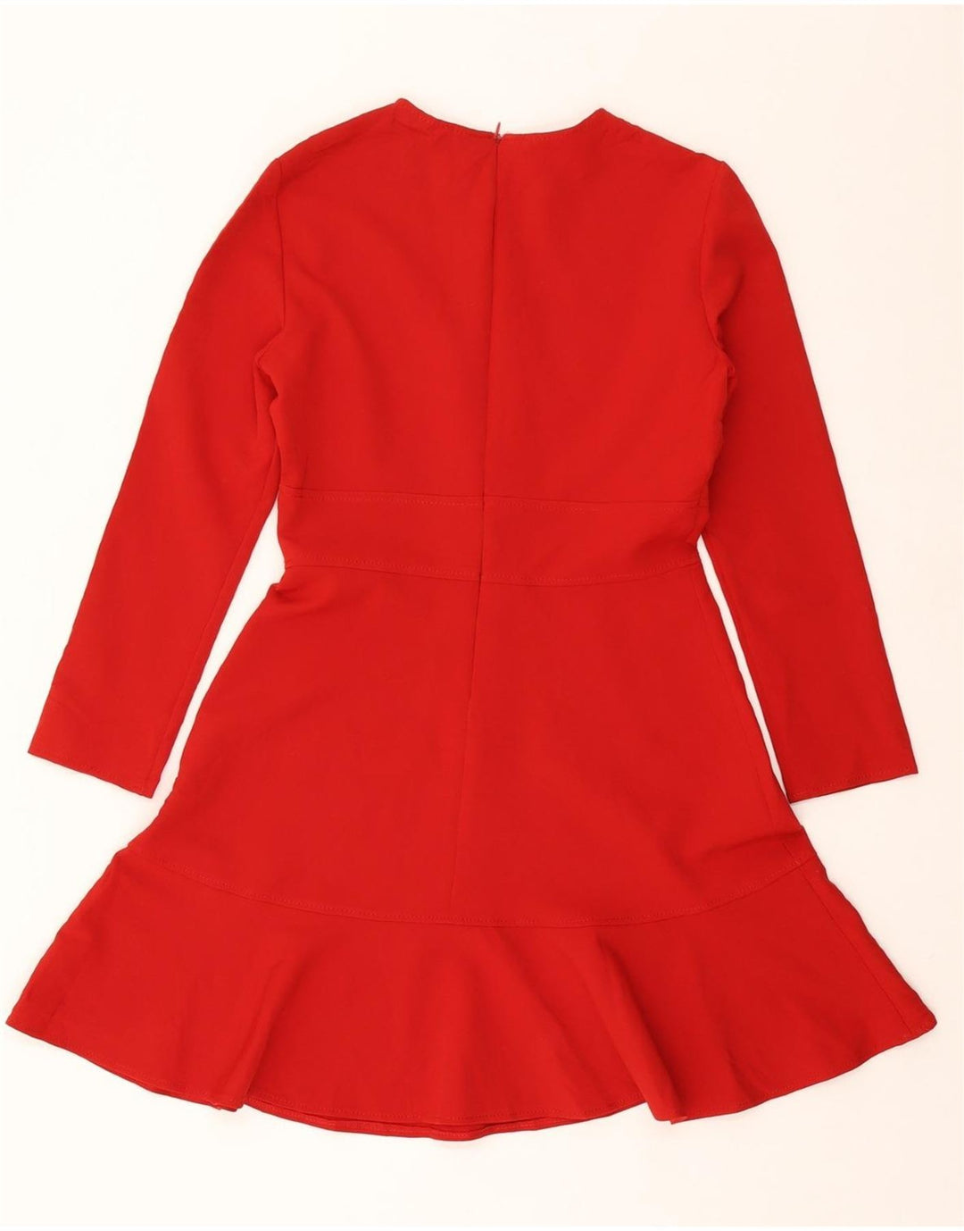 Vestido feminino ZARA manga comprida evasê Reino Unido 12 poliéster vermelho médio