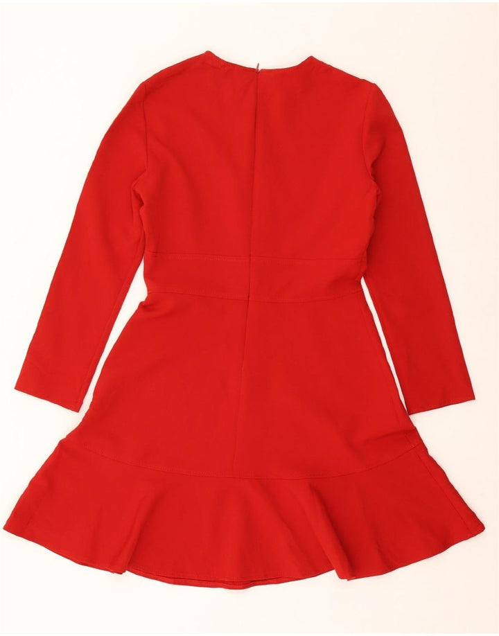 Vestido feminino ZARA manga comprida evasê Reino Unido 12 poliéster vermelho médio