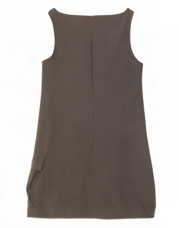 Vestido feminino Krizia Jeans sem mangas UK 12 algodão cinza médio
