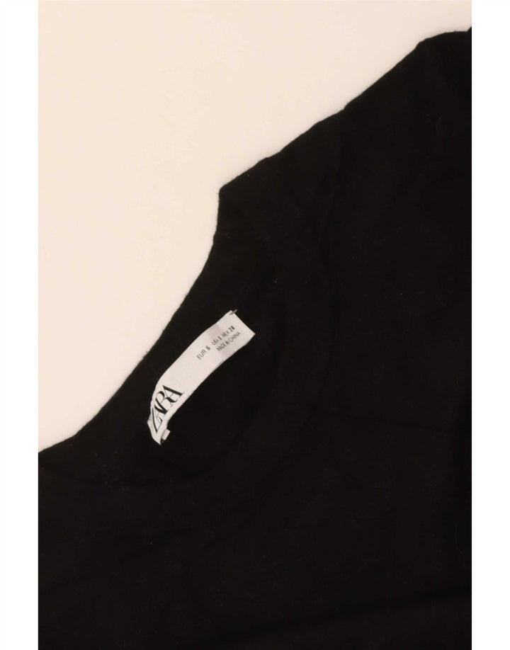 Zara Suéter feminino com gola redonda e gola redonda, preto pequeno, 10
