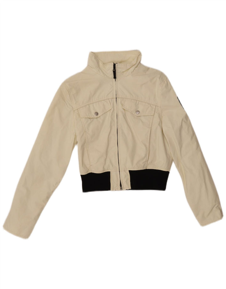 Jaqueta bomber feminina REFRIGUE UK 10 pequena off white colorblock nylon