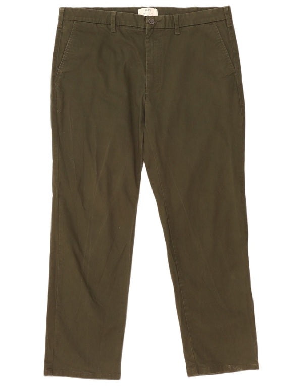 Calça chino masculina Marks & Spencer reta regular fit W38 L29 cáqui