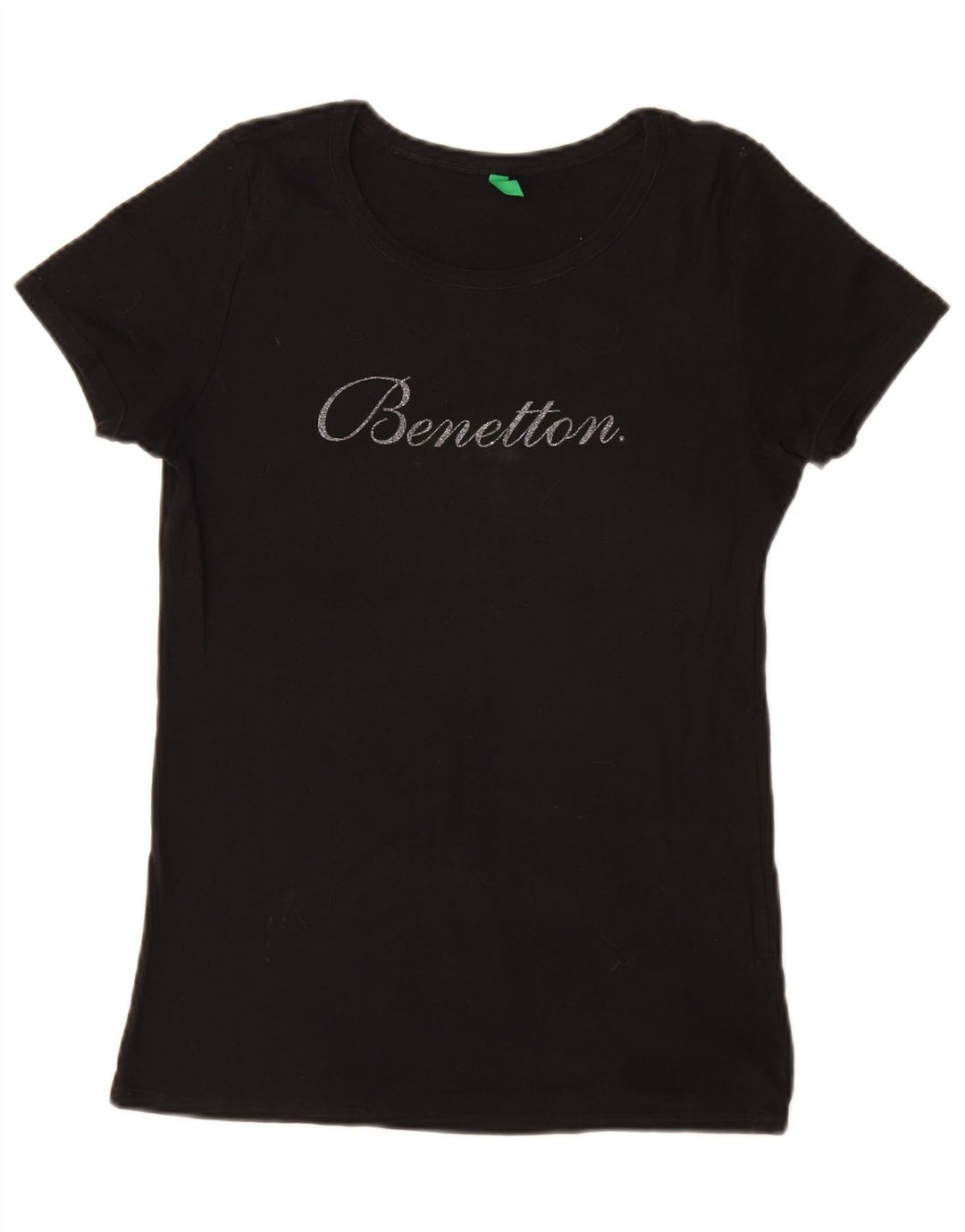 Camiseta feminina gráfica BENETTON UK 16 pequena preta