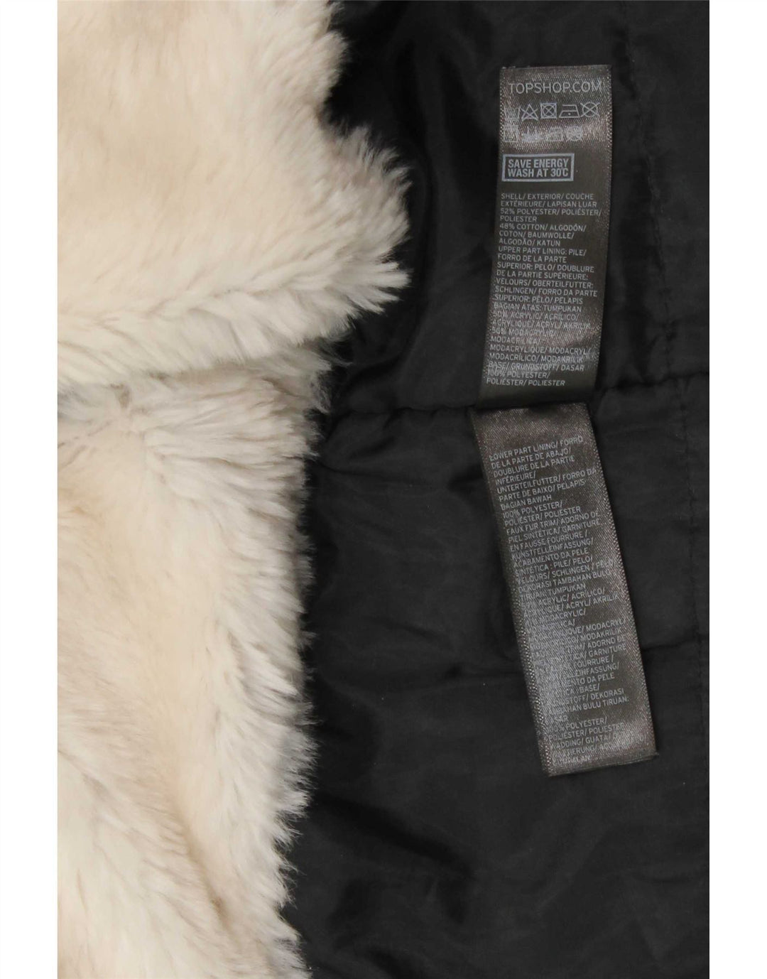 Jaqueta Parka com capuz feminina Topshop Reino Unido 8 poliéster preto pequeno