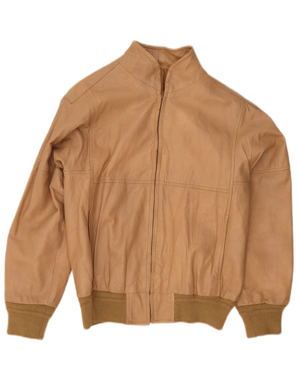 Jaqueta bomber de couro feminina vintage IT 48 XL bege