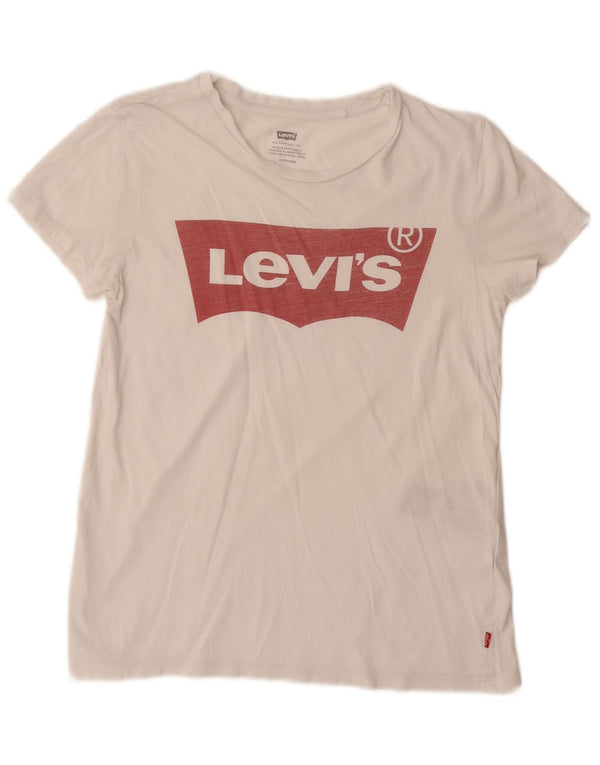 Camiseta feminina gráfica LEVI'S UK 6 XS algodão branco