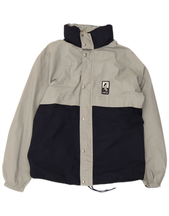 Jaqueta de chuva masculina com capuz K-Way UK 38 poliéster colorblock azul marinho médio