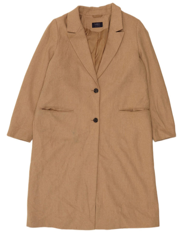 Sobretudo feminino Marks & Spencer UK 16 grande lã espinha de peixe bege