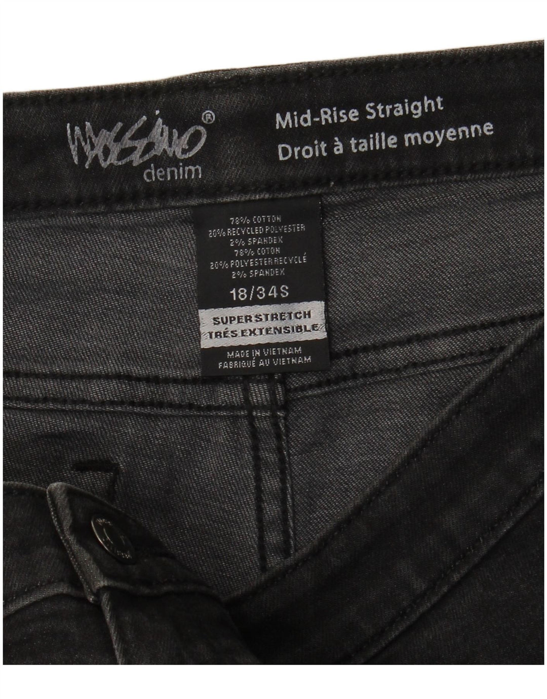 Calça jeans feminina Mossimo Super Strech cintura média reta US 18 2XL W40 L29 cinza