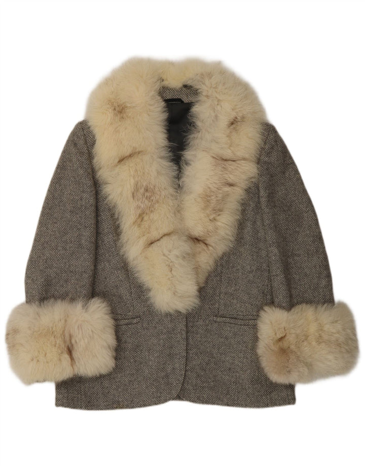Jaqueta Blazer Feminina Vintage UK 16 Grande Cinza