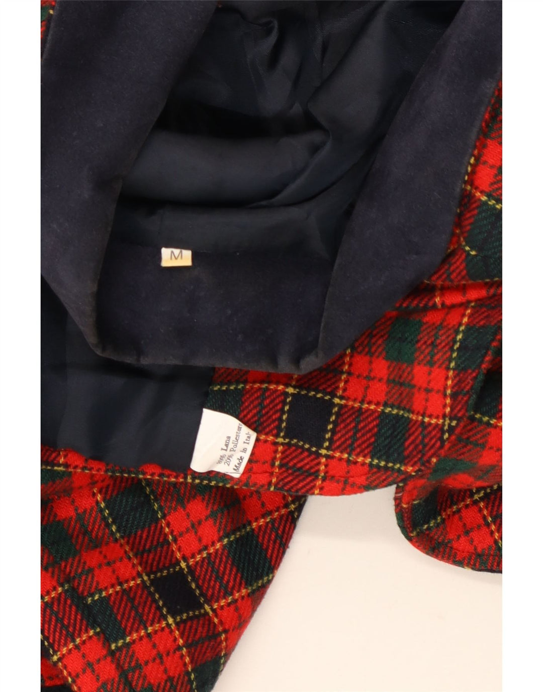 Jaqueta blazer feminina VINTAGE com 2 botões e manga 3/4 Reino Unido 14 xadrez vermelho médio