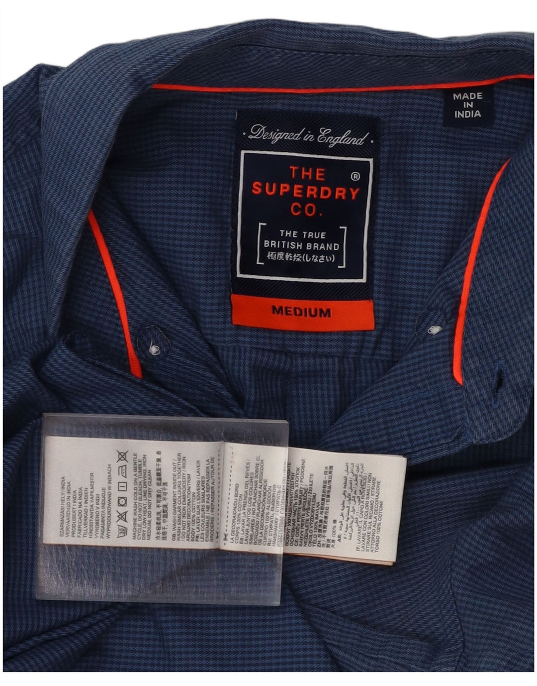Camisa masculina SUPERDRY algodão houndstooth azul médio