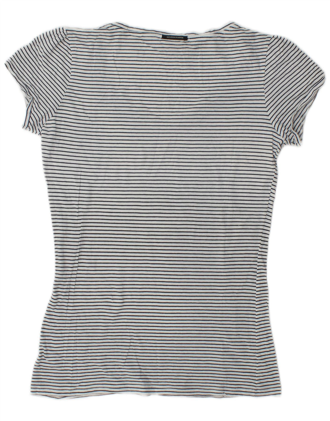 Camiseta feminina gráfica Maison Scotch tamanho superior 1 listrado branco pequeno