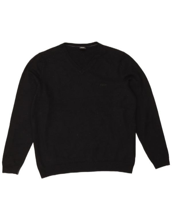 Suéter Hugo Boss Boys com decote em V 15-16 anos XL lã virgem preta